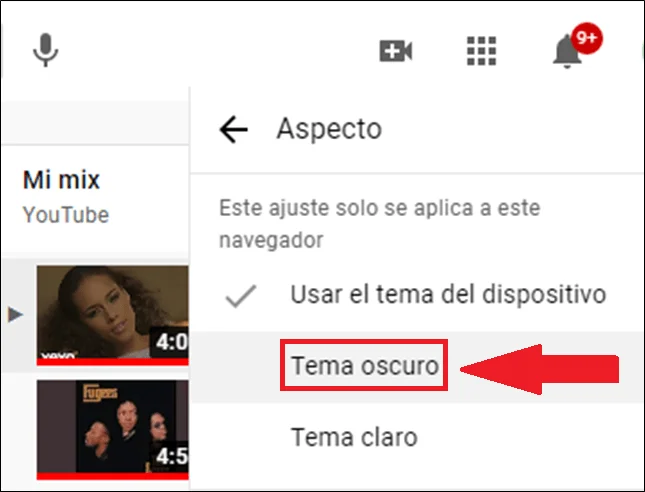 Activar el modo oscuro en YouTube 8 Activar el modo oscuro